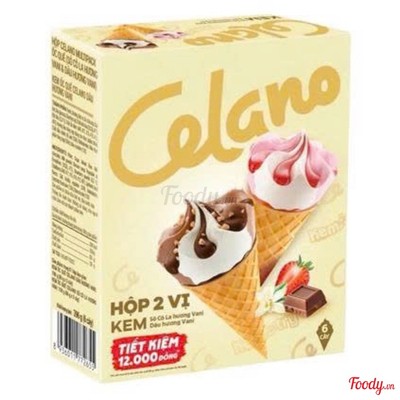 Kem ốc quế Celano MP socola vani & dâu vani hộp 6 cây