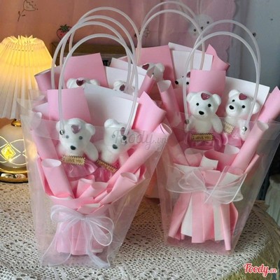 Hoa gấu  hồng kèm túi