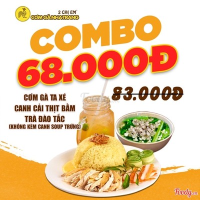 Combo Cơm gà ta xé - canh cải thịt bằm - trà đào tắc