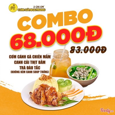 Combo Cơm cánh gà chiên mắm - canh cải thịt bằm - trà đào tắc