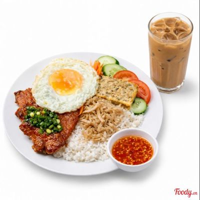 COMBO TỈNH TÁO: CƠM TẤM TỨ QUÝ + 01 LY CÀ PHÊ SỮA PHA PHIN TRUYỀN  THỐNG