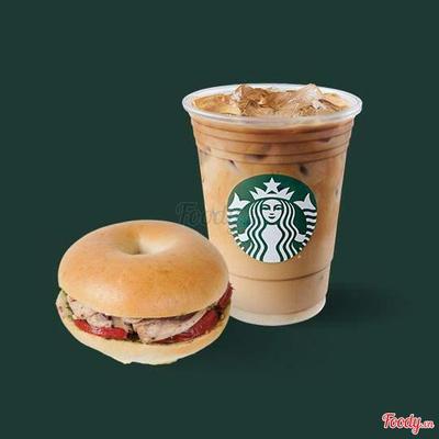Combo Black Pepper & Basil Chicken Bagel & Latte /Cappuccino 