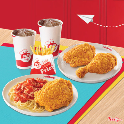 3 Gà Giòn Vui Vẻ + 1 Mỳ Ý Jolly + 1 Khoai tây chiên vừa + 2  Nước ngọt vừa