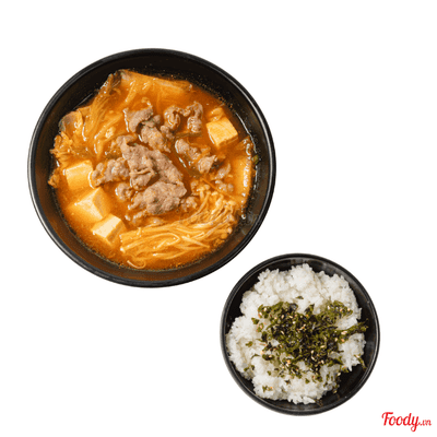 Canh kim chi thịt heo Hàn Quốc kèm cơm trắng 