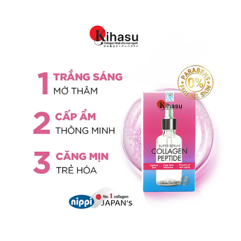 🆗.(Đã bán 461) Serum làm mờ nám da, vết sạm, đốm nâu, da trắng sáng với Vitamin C, serum collagen peptide Kihasu Japan cho nam nữ