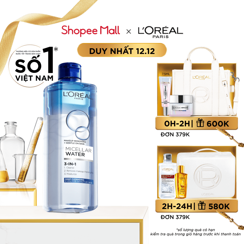 🆗.(Đã bán 1,4tr) Nước tẩy trang và làm sạch sâu 3-in-1 L'Oreal Paris Micellar Water 400ml