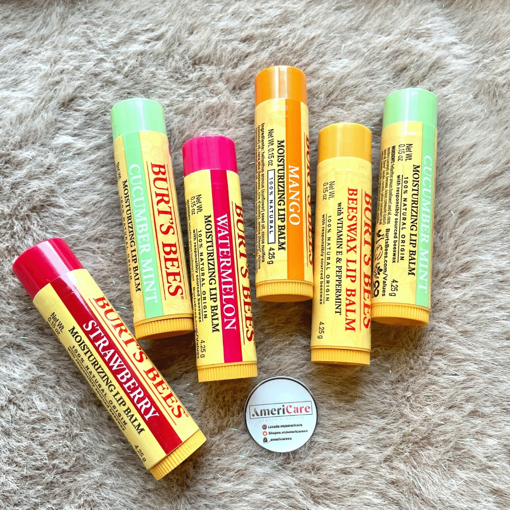 Son Dưỡng Môi Burt’s Bees Moisturizing Lip Balm dưỡng môi, son dưỡng không màu Burt Bee – Đủ Mùi- Bill Mỹ, AmeriCare