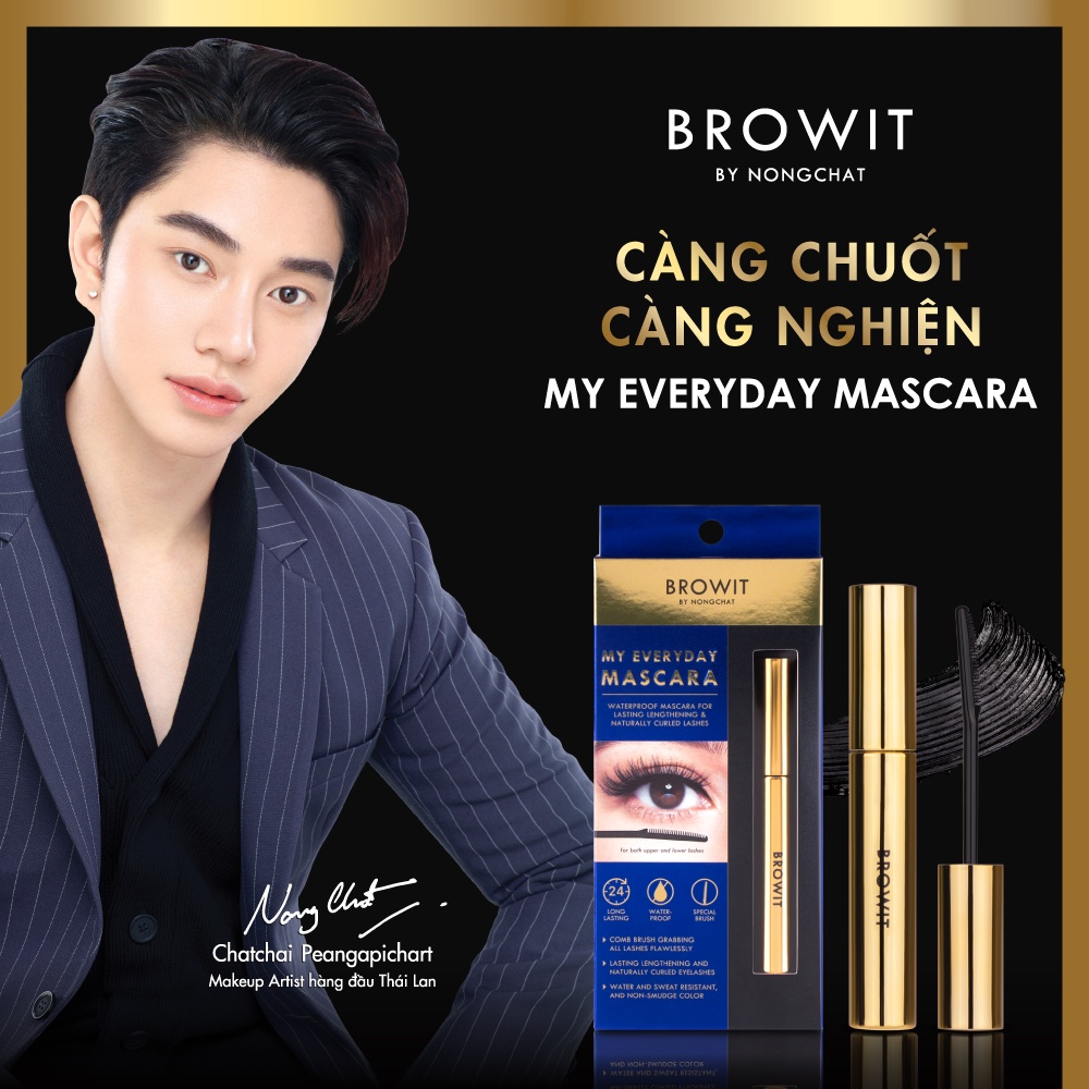 Mascara Nongchat Browit Siêu tơi dài và cong mi dạng lược My Everyday 5.5g Endless Night