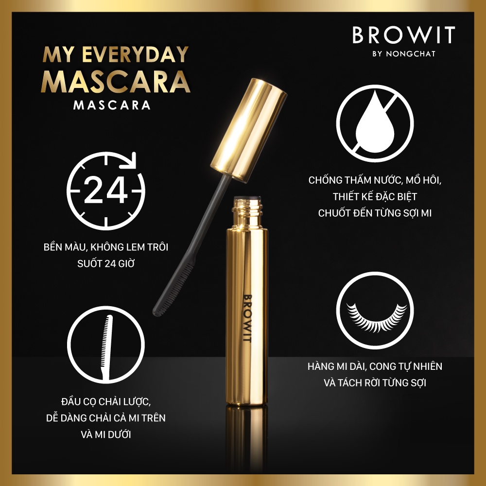 Mascara Nongchat Browit Siêu tơi dài và cong mi dạng lược My Everyday 5.5g Endless Night