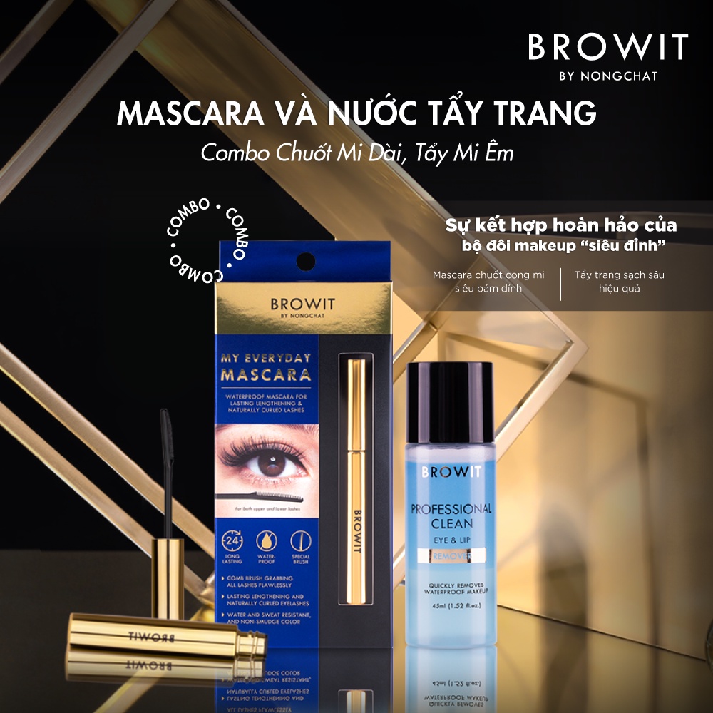 Combo Trang Điểm Mascara Nongchat 5.5g và Nước Tẩy Trang Browit Professional Clean Eye & Lip Remover