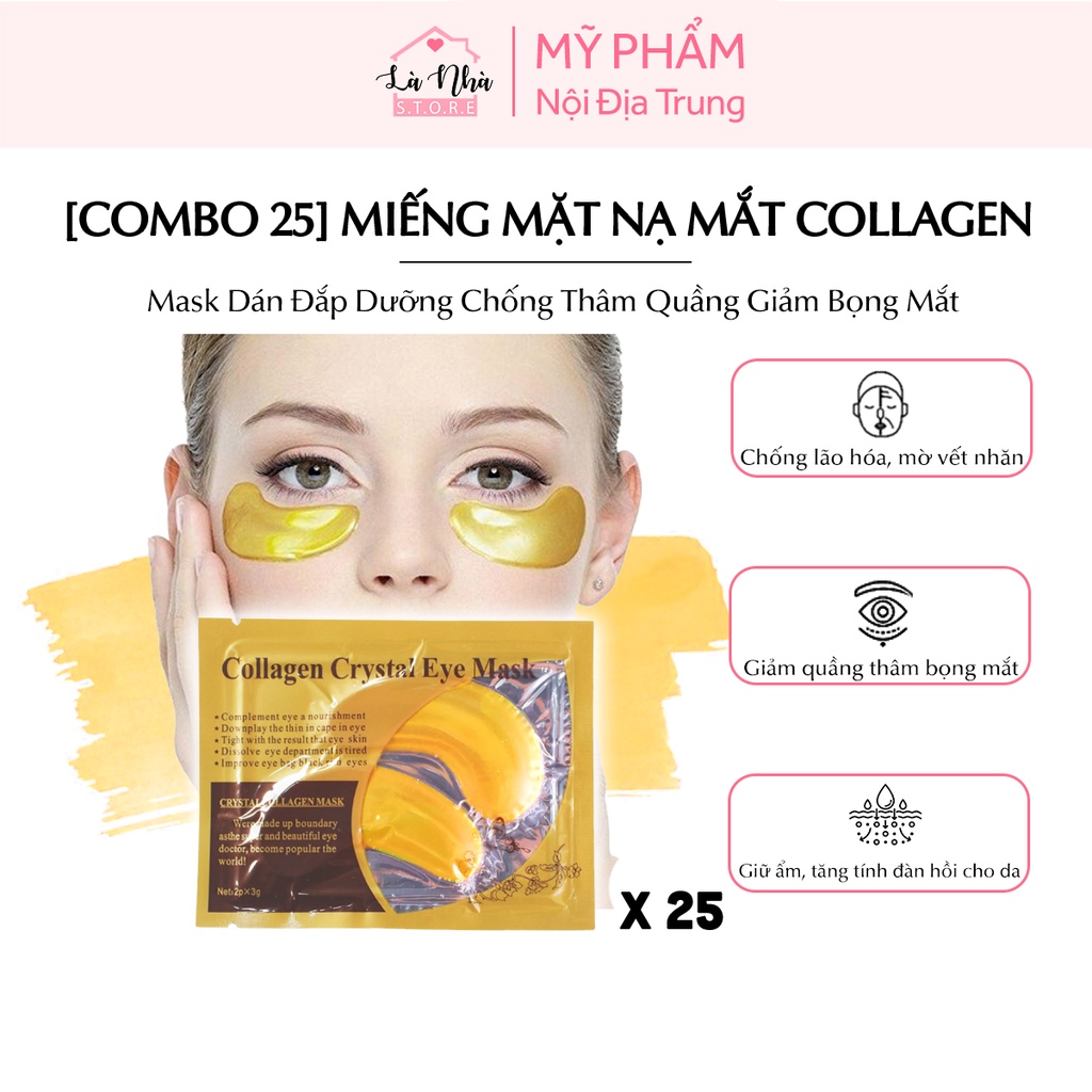 Combo 25 Miếng mặt nạ mắt collagen vàng Hàn Quốc, mask dán đắp dưỡng chống thâm quầng giảm bọng mắt.