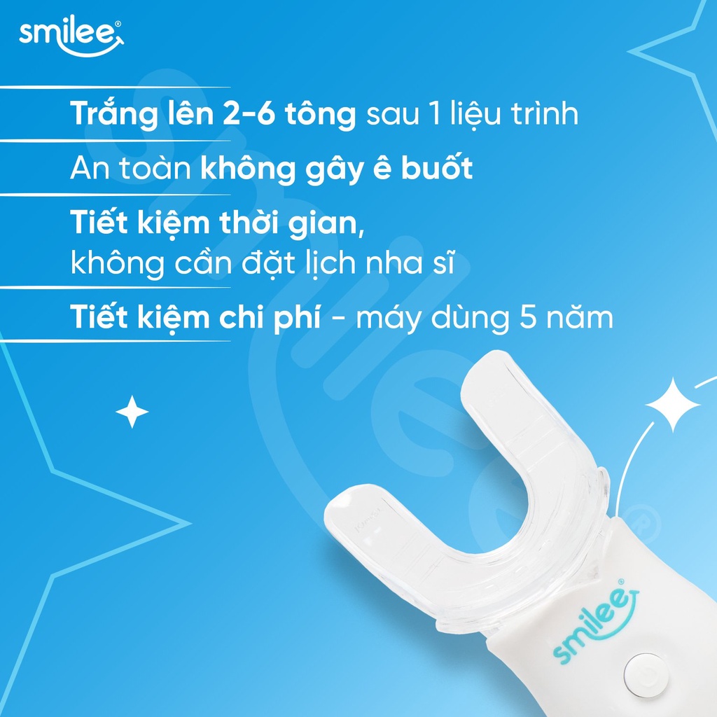 Trắng răng tại nhà Smilee Max, trắng từ 3 đến 6 tone sau 1 liệu trình, ngăn ngừa sâu răng, viêm nướu. Hàng chính hãng