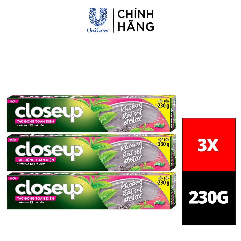 Combo 3 Kem Đánh Răng Closeup Giúp Làm Trắng Răng Tự Nhiên X2.5 Lần Với Khoáng Đất Sét Và Trà xanh 230G/Tuýp