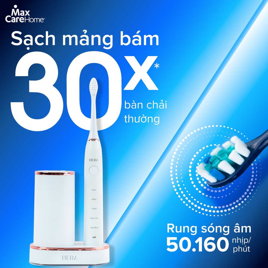 Bàn Chải Điện DIỆT KHUẨN, TRẮNG RĂNG Maxcare Hera Whitening – Sấy Khô TIA UV, Rung Sóng Âm Sonic làm SẠCH MẢNG BÁM