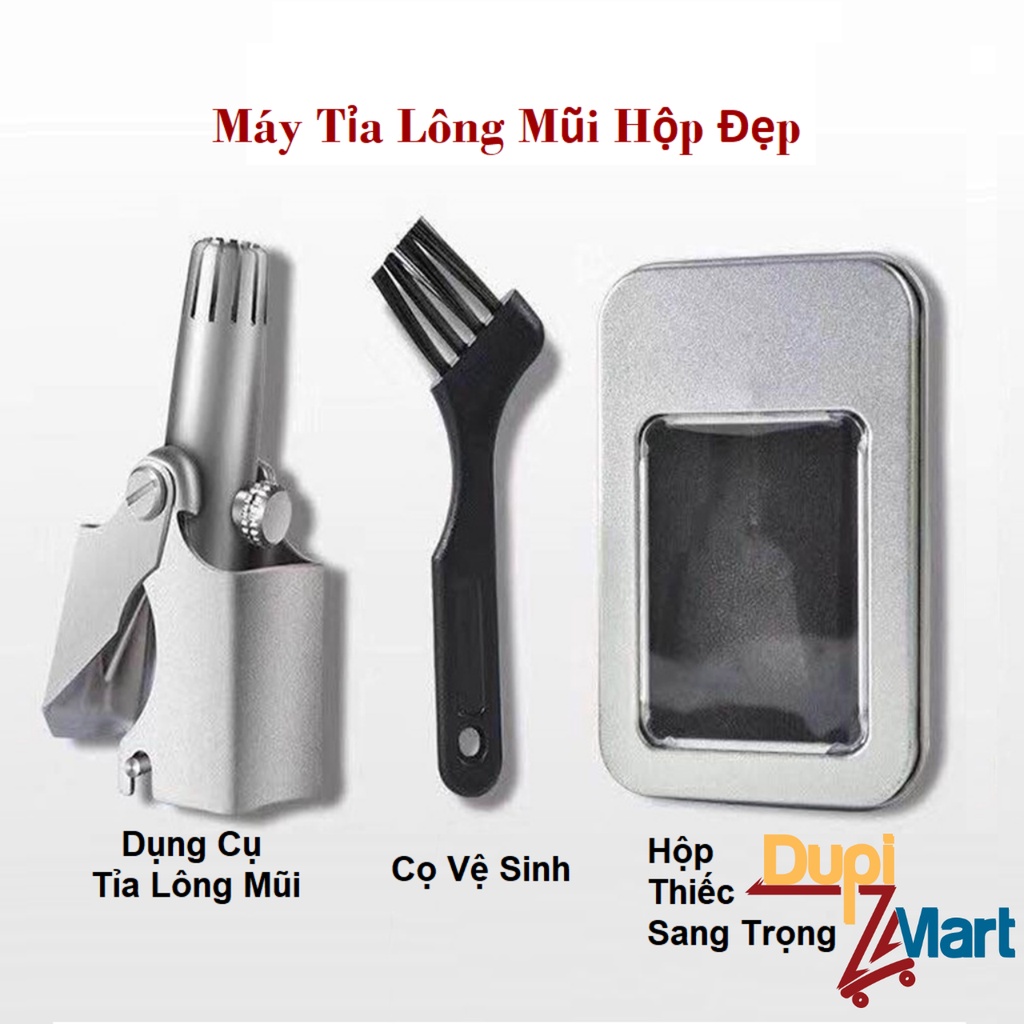 Dụng cụ cắt tỉa lông mũi bằng thép không gỉ lưỡi sắc bén hộp cao cấp, máy cắt lông mũi an toàn tiện lợi kèm cọ vệ sinh