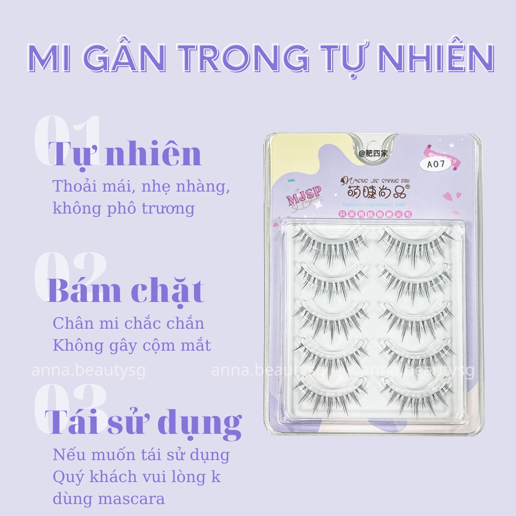 Lông mi giả gân trong tự nhiên phong cách búp bê, mi giả giúp mắt to tròn lung linh A07