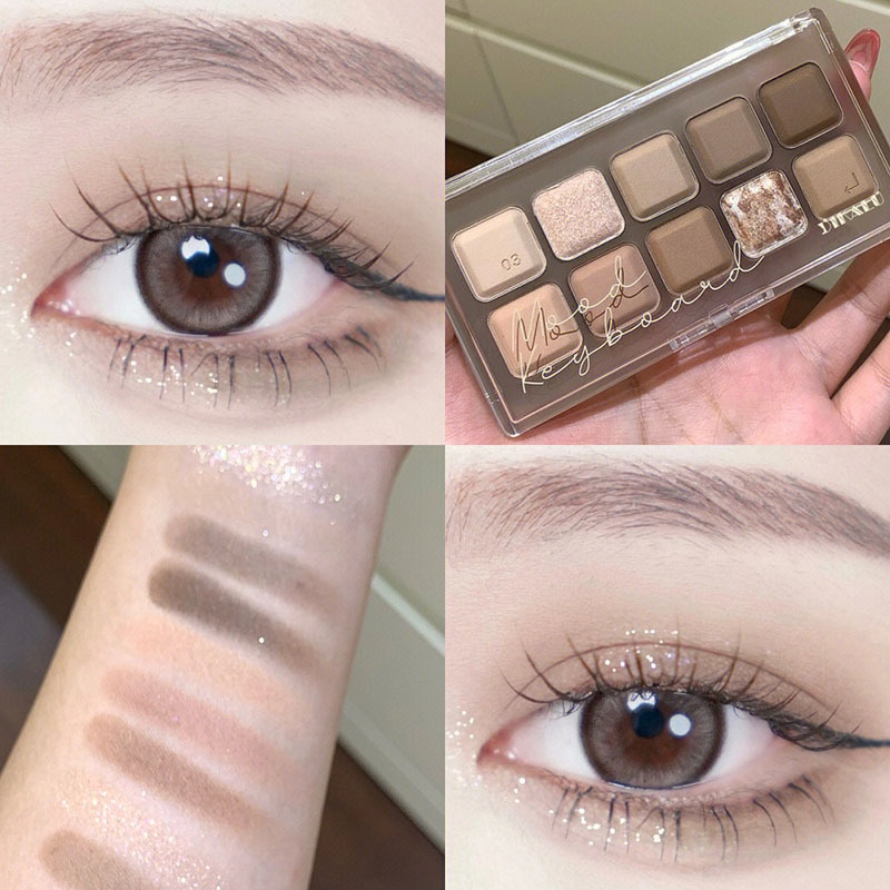 Bảng phấn mắt nội địa Trung 10 ô Dikalu Keyboard Eyeshadow, Bảng màu mắt nhũ lì Dikalu 10 ô lên màu chuẩn mượt