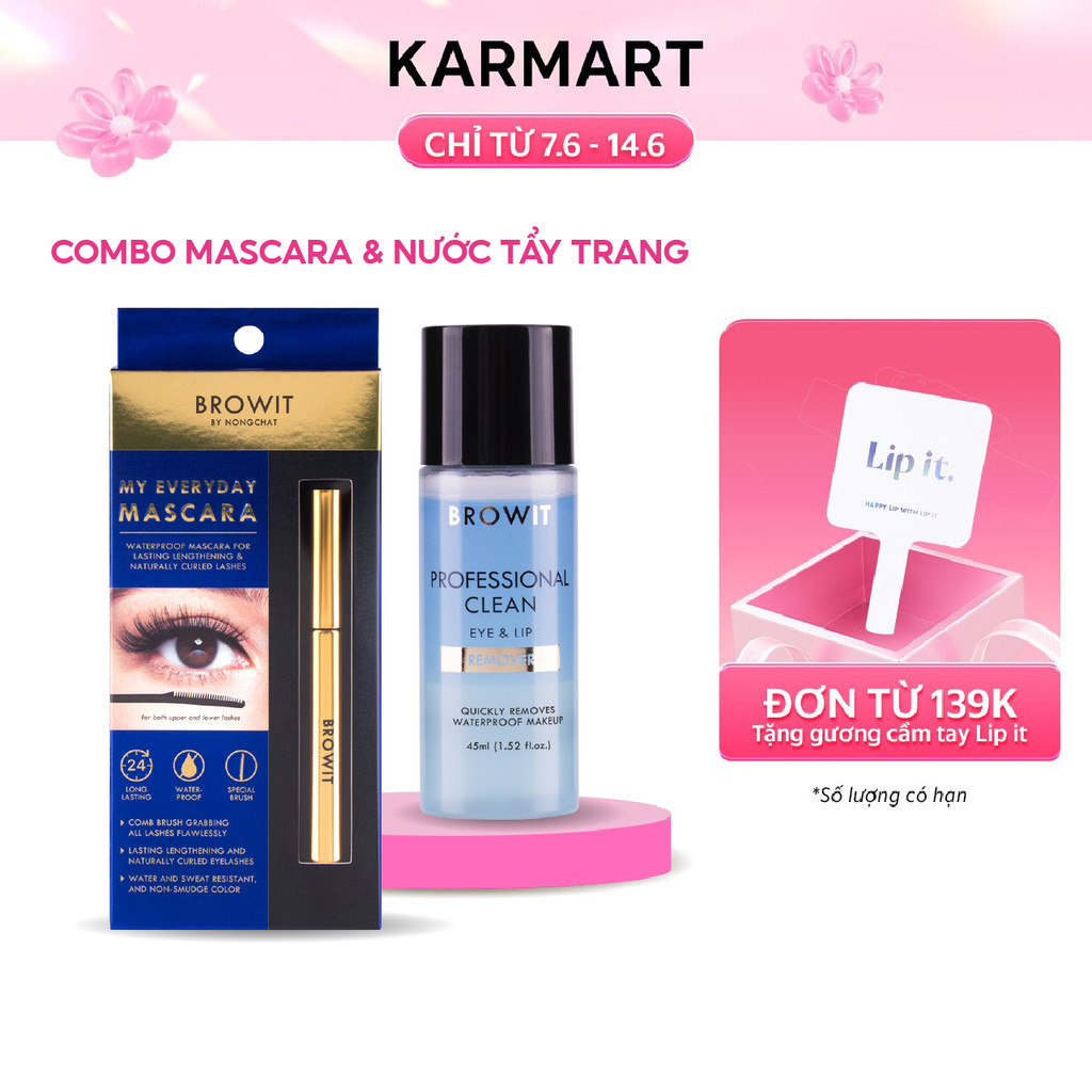 Combo Trang Điểm Mascara Nongchat 5.5g và Nước Tẩy Trang Browit Professional Clean Eye & Lip Remover