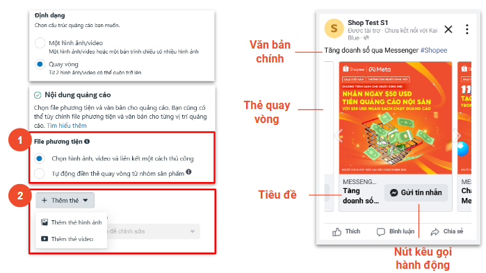 Tạo quảng cáo tin nhắn với Shopee