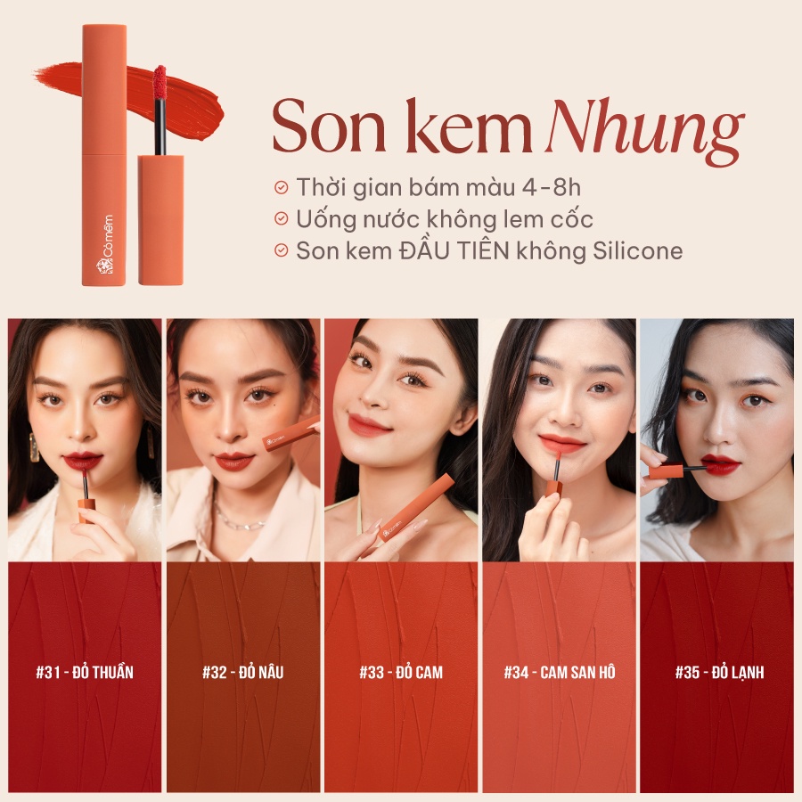 Son Kem Nhung Lì Mượt Không Silicone Cỏ Mềm Màu Rất Đẹp An Toàn Từ Thiên Nhiên 3ml