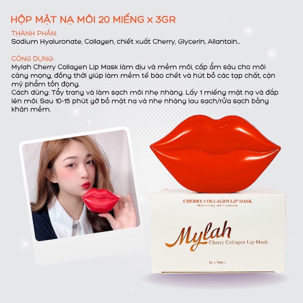 Bộ sản phẩm chăm sóc môi chuyên nghiệp Mylah Lip Care, dưỡng môi hồng hào, giảm thâm sạm, khô nẻ