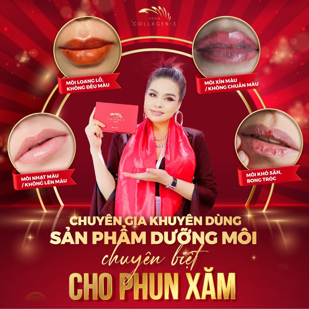 Tinh chất collagen tươi Vieskin Luxury dưỡng môi sau phun xăm, kích màu sắc nét, tự nhiên, siêu căng bóng, lọ 7ml