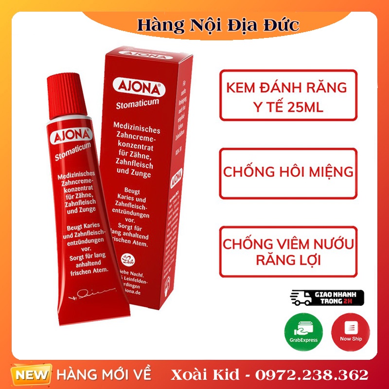 [ Mẫu mới nhất] KEM ĐÁNH RĂNG AJONA TUÝP 25ML LOẠI BỎ CAO VÀ CHỐNG VIÊM LỢI- NỘI ĐỊA ĐỨC