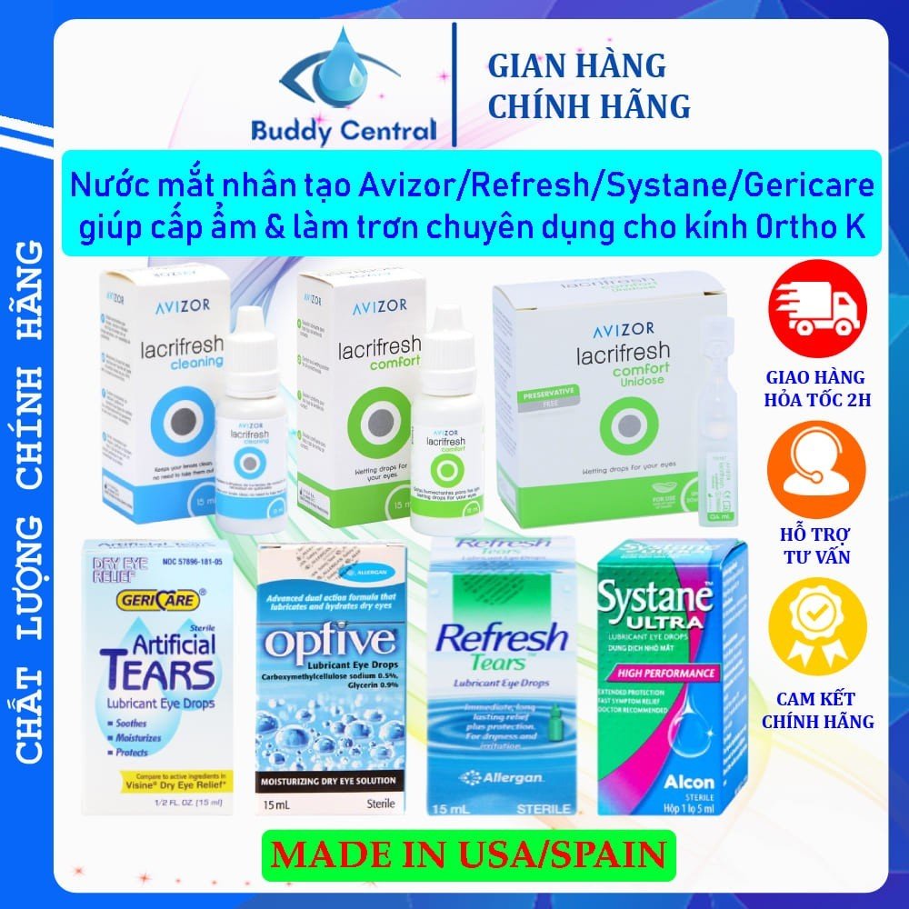 Nước nhỏ mắt nhân tạo Avizor Lacrifresh / Refresh Tears / Optive / Systane Ultra / Gericare – Buddy Central