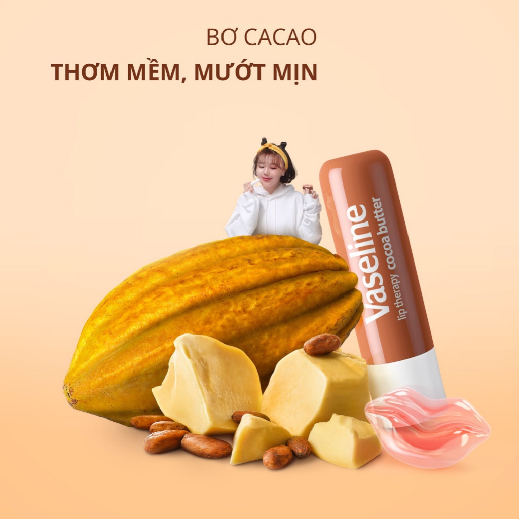 Son Dưỡng Môi Vaseline Lip Therapy Cocoa Butter Stick Chiết Xuất Bơ Cacao 4,8Gr