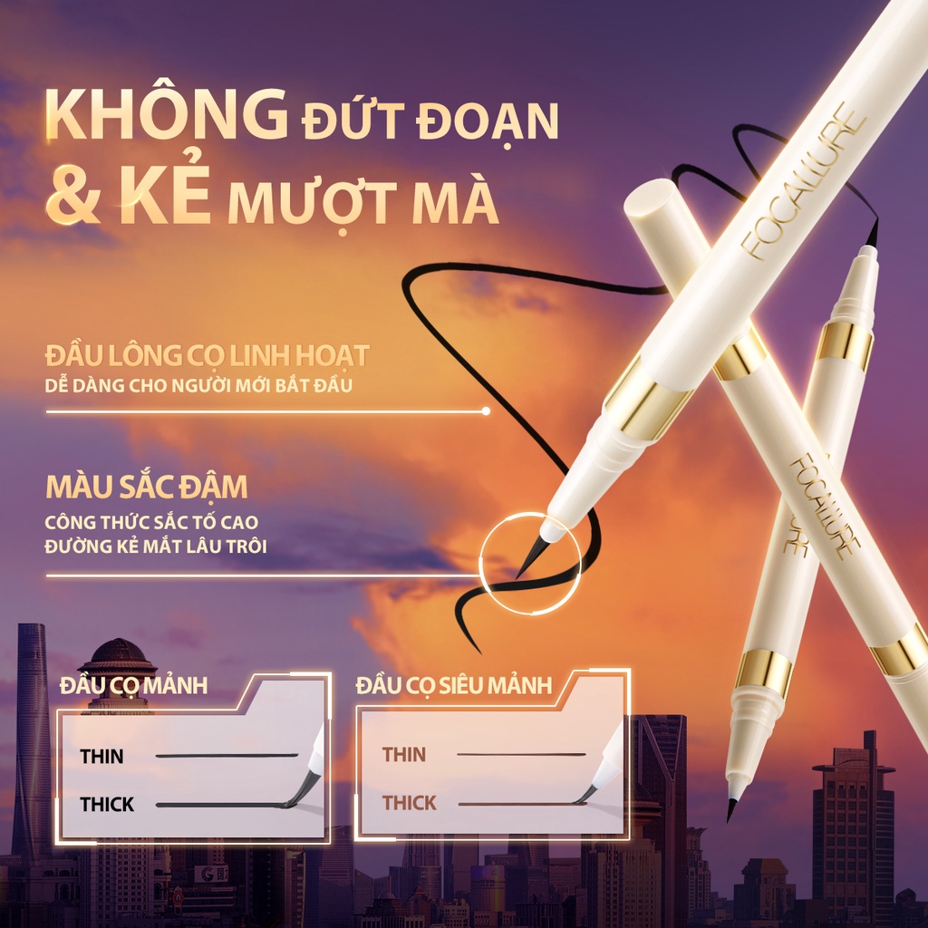 Bút Kẻ Mắt Dạng Lỏng FOCALLURE 2 Trong 1 Không Thấm Nước Hai Đầu Khô Nhanh Chống Lem Trôi 1.2g