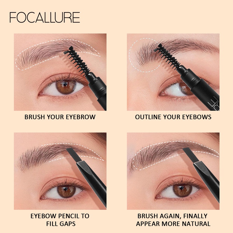 FOCALLURE Bút Kẻ Chân Mày Chống Thấm Nước Bền Màu + Mascara Chuốt Mi Dài Cong