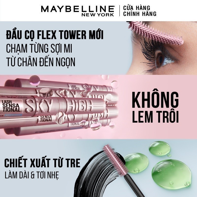 Mascara Lash Sensational Sky High Tơi Dài Mi Không Giới Hạn Maybelline New York Waterproof 6ml