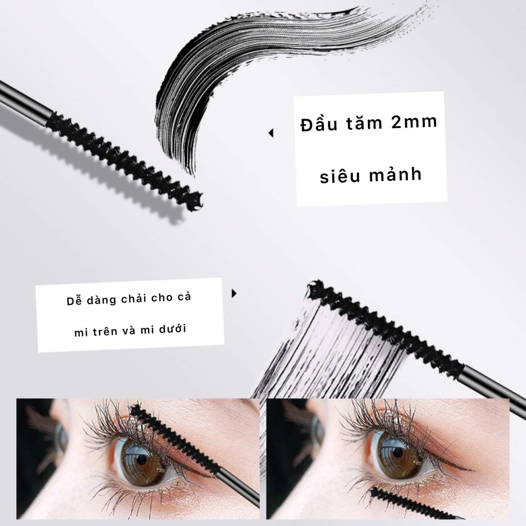 Mascara Tăm Chải Mi Siêu Mảnh Chống Nước Chống Lem, Giúp Mi Dài Tơi Tự Nhiên