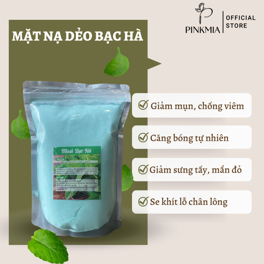 (Chính Hãng) Gói 1000gr Mặt Nạ Dẻo Bạc Hà Pinkmia Handmade Dùng Cho Da Dầu, Da Mụn