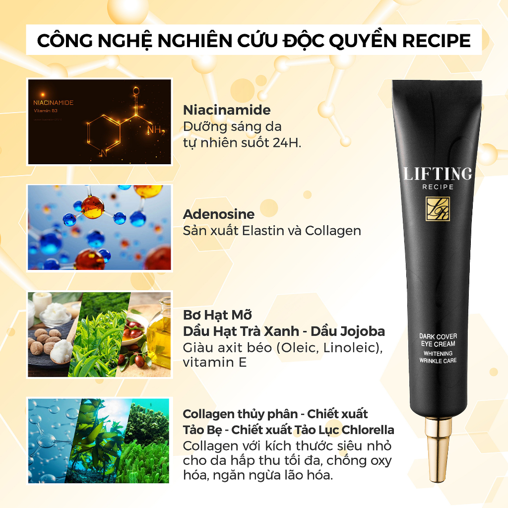 Kem mắt chống lão hóa giảm quầng thâm bọng mắt Recipe Lifting Recipe Dark Cover Eye Cream 30ml