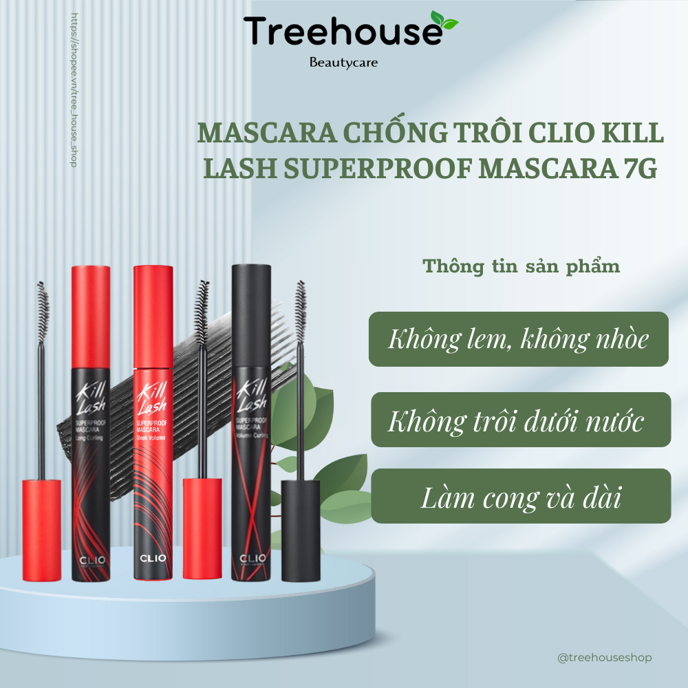 Mascara Kill lash – Chuốt mi CLIO Kill Lash Superproof Mascara 7g dài cong mi TREESHOUSE SHOP