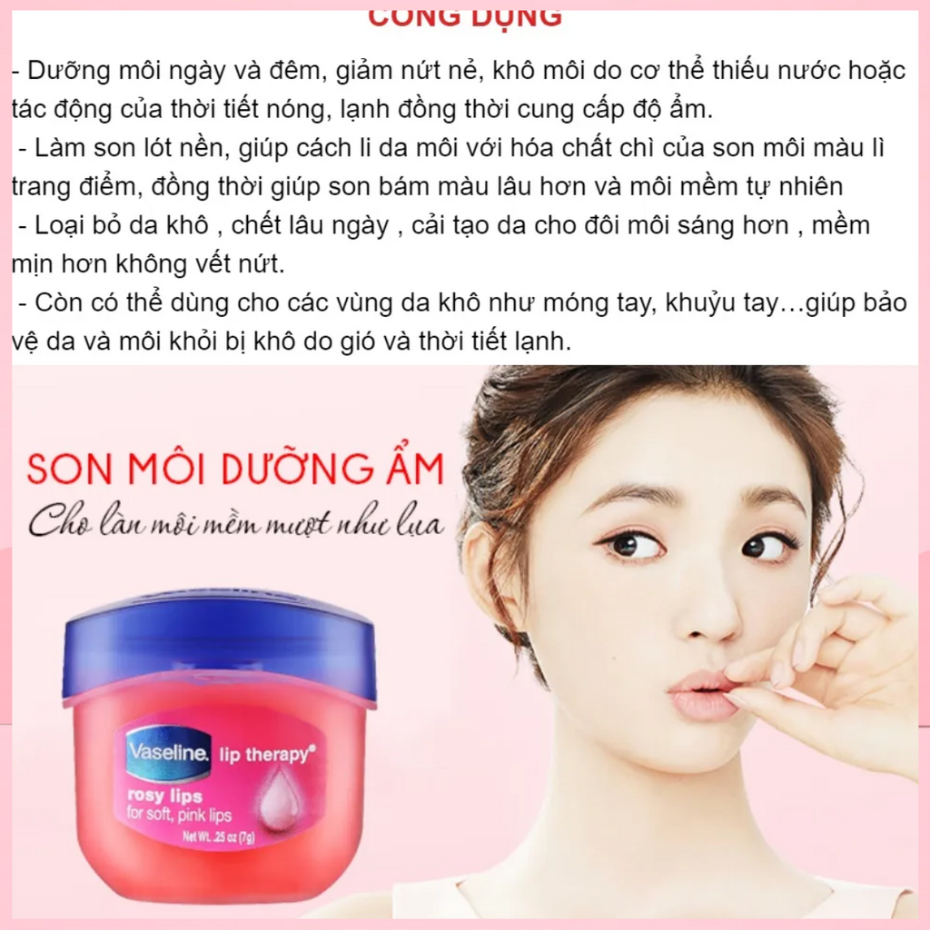 Sáp Sáp Dưỡng Môi Mềm Mịn Vaseline Lip Therapy Rosy Lip,Original, Creme Brulee 7g Chuẩn USA