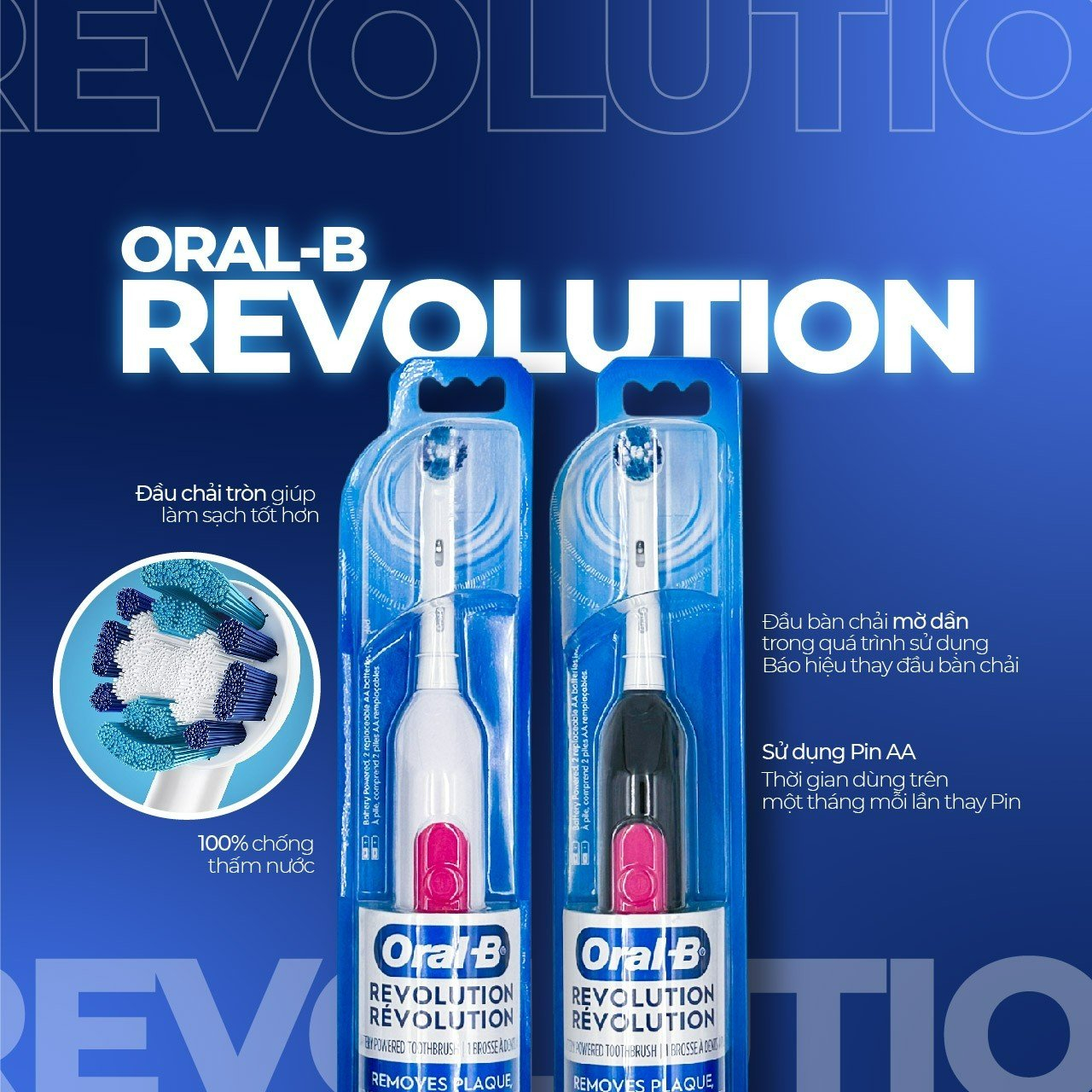 Bàn Chải Pin Oral-B Braun Đủ Các Dòng – Hẹn Giờ 2-Phút, Dùng Pin AA, Nhiều Loại Đầu Chăm Sóc Răng, Clinical Revolution