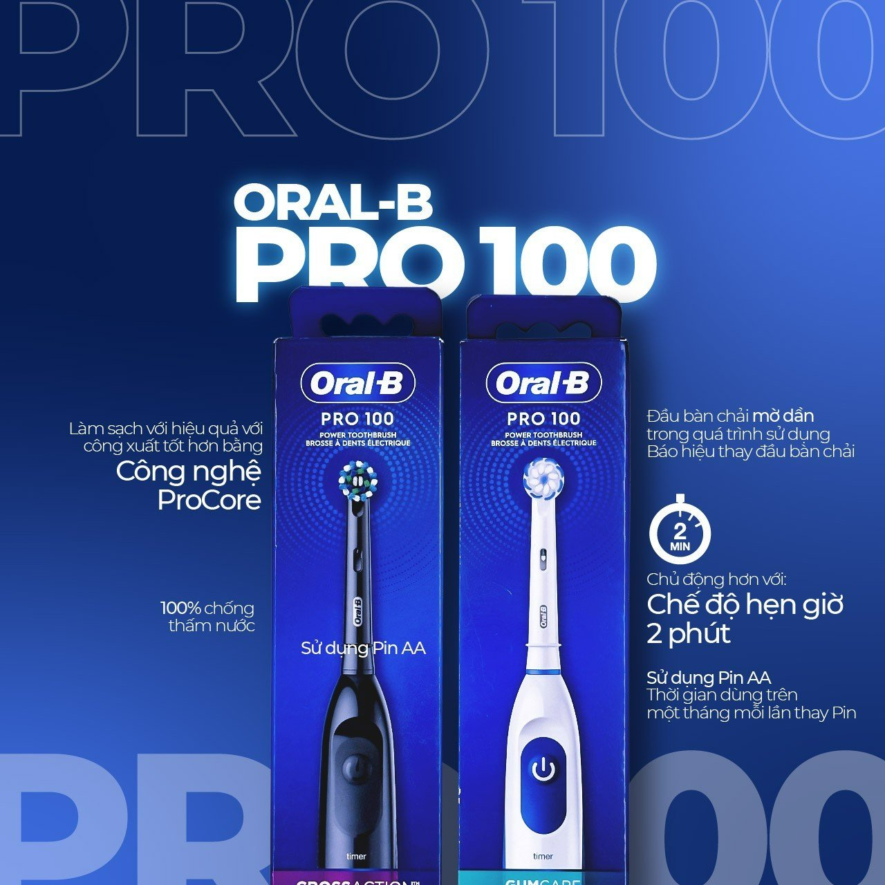 Bàn Chải Pin Oral-B Braun Đủ Các Dòng – Hẹn Giờ 2-Phút, Dùng Pin AA, Nhiều Loại Đầu Chăm Sóc Răng, Clinical Revolution