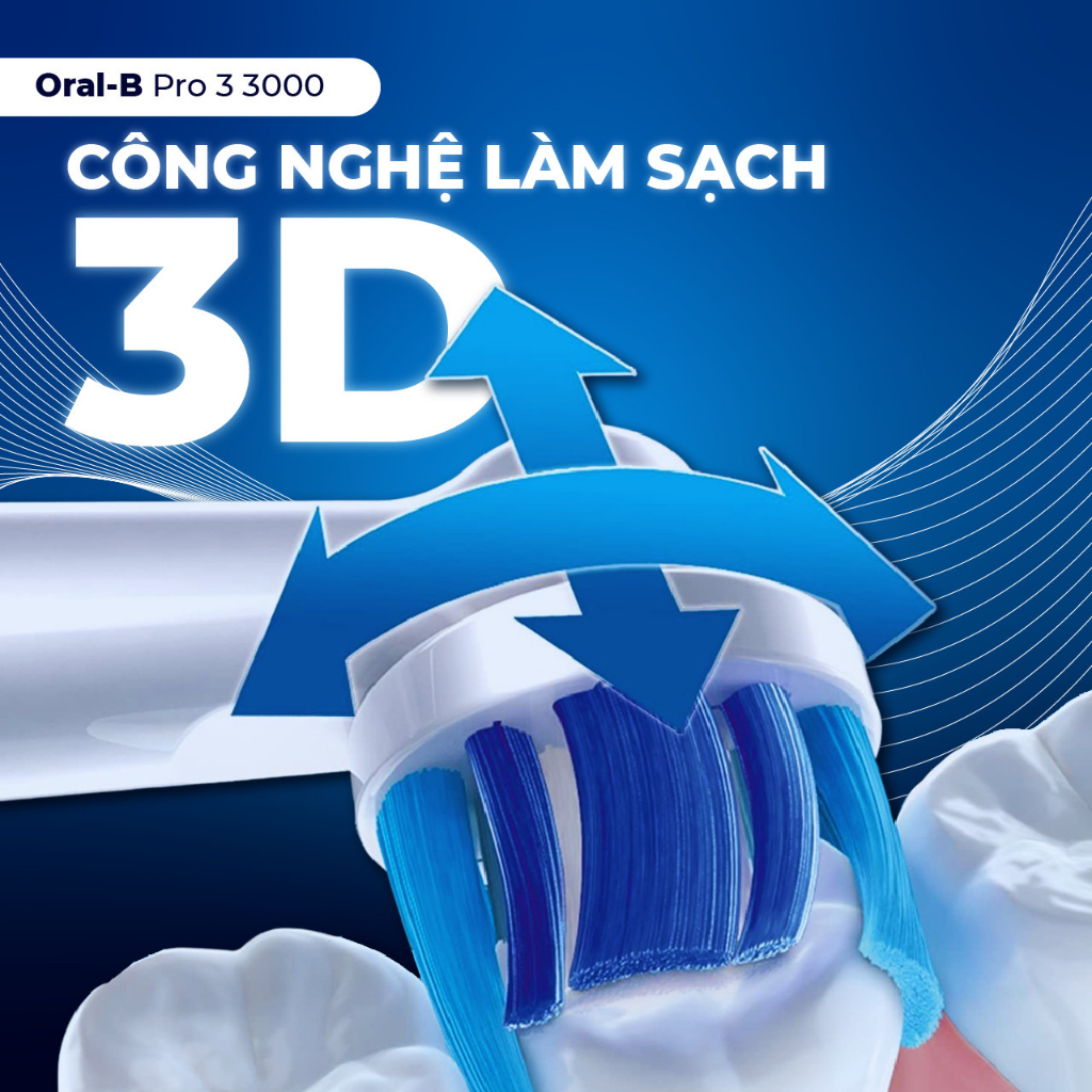 [Made In Germany] Bàn Chải Điện Oral-B Braun Pro 3 3000 – Cảm Biến Lực 360°, Pin Li-ion, Hẹn Giờ ProTimer, 3 Chế Độ Chải