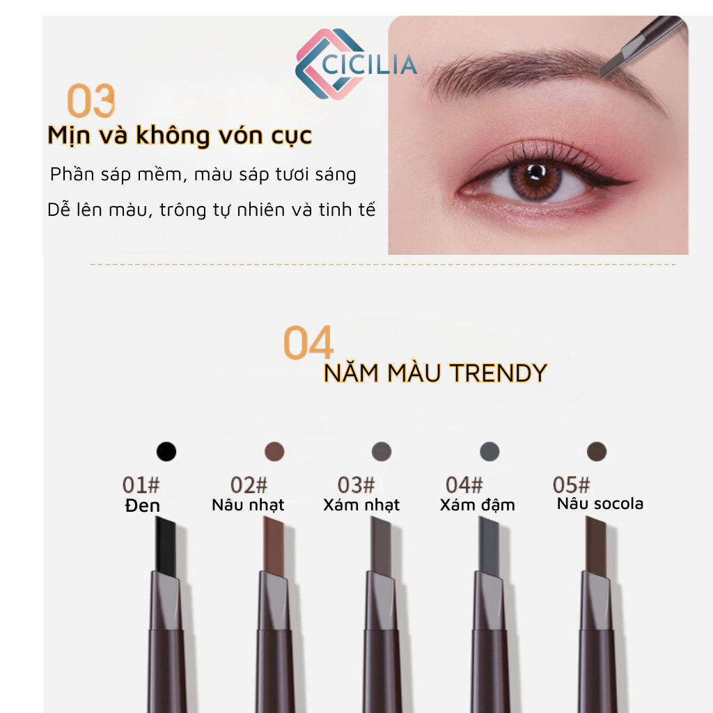 Bút Kẻ Lông Mày CICILIA 5 Màu Bền Màu Lâu Trôi Chống Thấm Nước CI-001