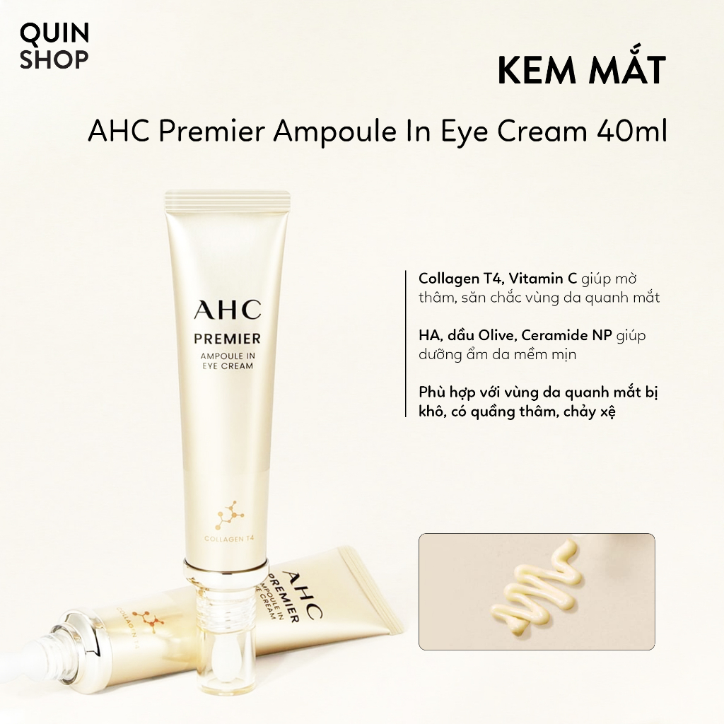 Kem Mắt AHC Ageless, Youth Lasting, Ten Revolution Real, Premier Ampoule In Eye Cream Core Lifting For Face