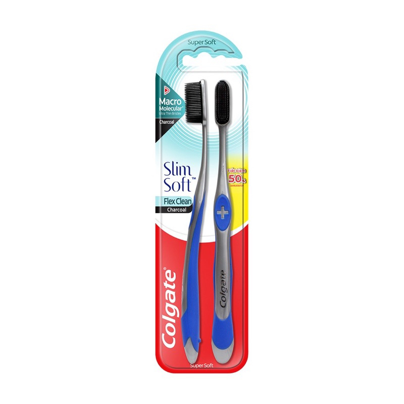 COMBO 2 BÀN CHẢI ĐÁNH RĂNG COLGATE SLIMSOFT FLEX CLEAN CHARCOAL