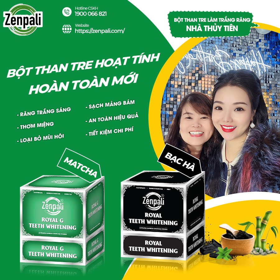 Bột Trắng răng Royal Teeth Whitening Zenpali phiên bản mới Vị Bạc Hà – Matcha 20 gram- (Tặng 1 bàn chải điện)