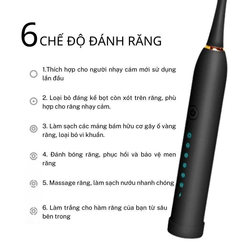 Bàn Chải Điện Đánh Răng Sonic X3 Thông Minh 5 Tốc Độ Cho Người Lớn Pin Sạc 1200MAH3 Sóng Âm Tặng Kèm 4 Đầu Thay Thế