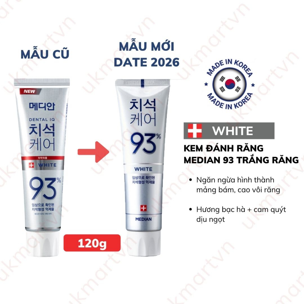 Kem Đánh Răng Hàn Quốc Trắng Răng MEDIAN DENTAL IQ 93% 4g , 120g – MEDIAN GUM SCIENCE 87%-93% 120g