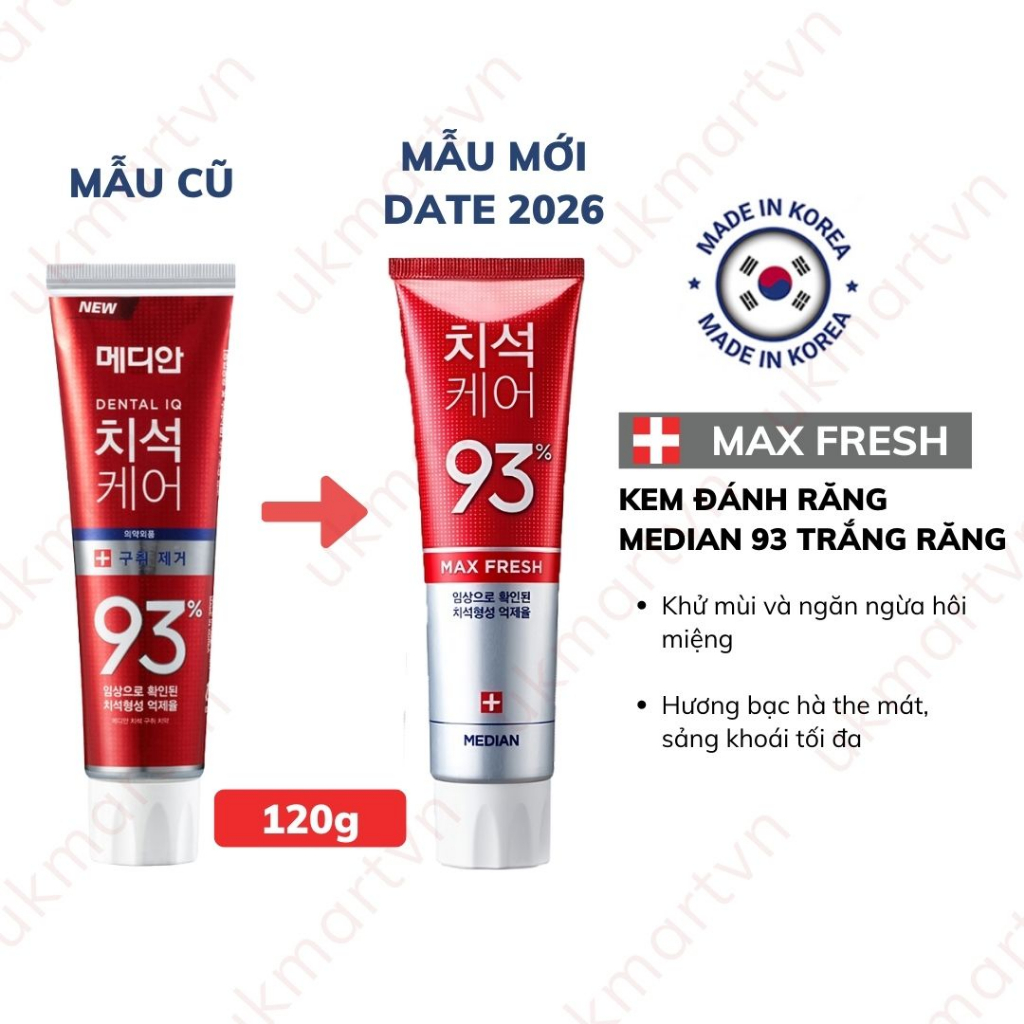 Kem Đánh Răng Hàn Quốc Trắng Răng MEDIAN DENTAL IQ 93% 4g , 120g – MEDIAN GUM SCIENCE 87%-93% 120g