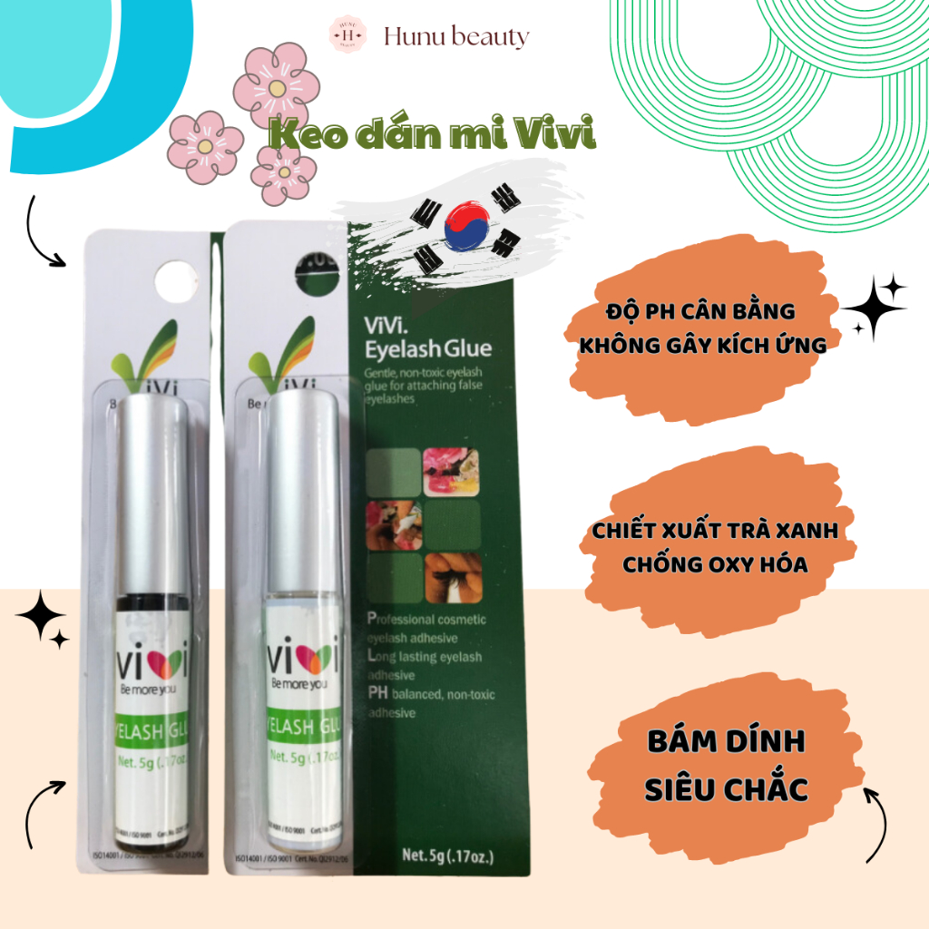 Keo dán mi giả Hàn Quốc ViVi Eyelash Glue 5g Trắng hoặc Đen, keo hỗ trợ gắn lông mi không gây kích ứng mắt,không cay mắt