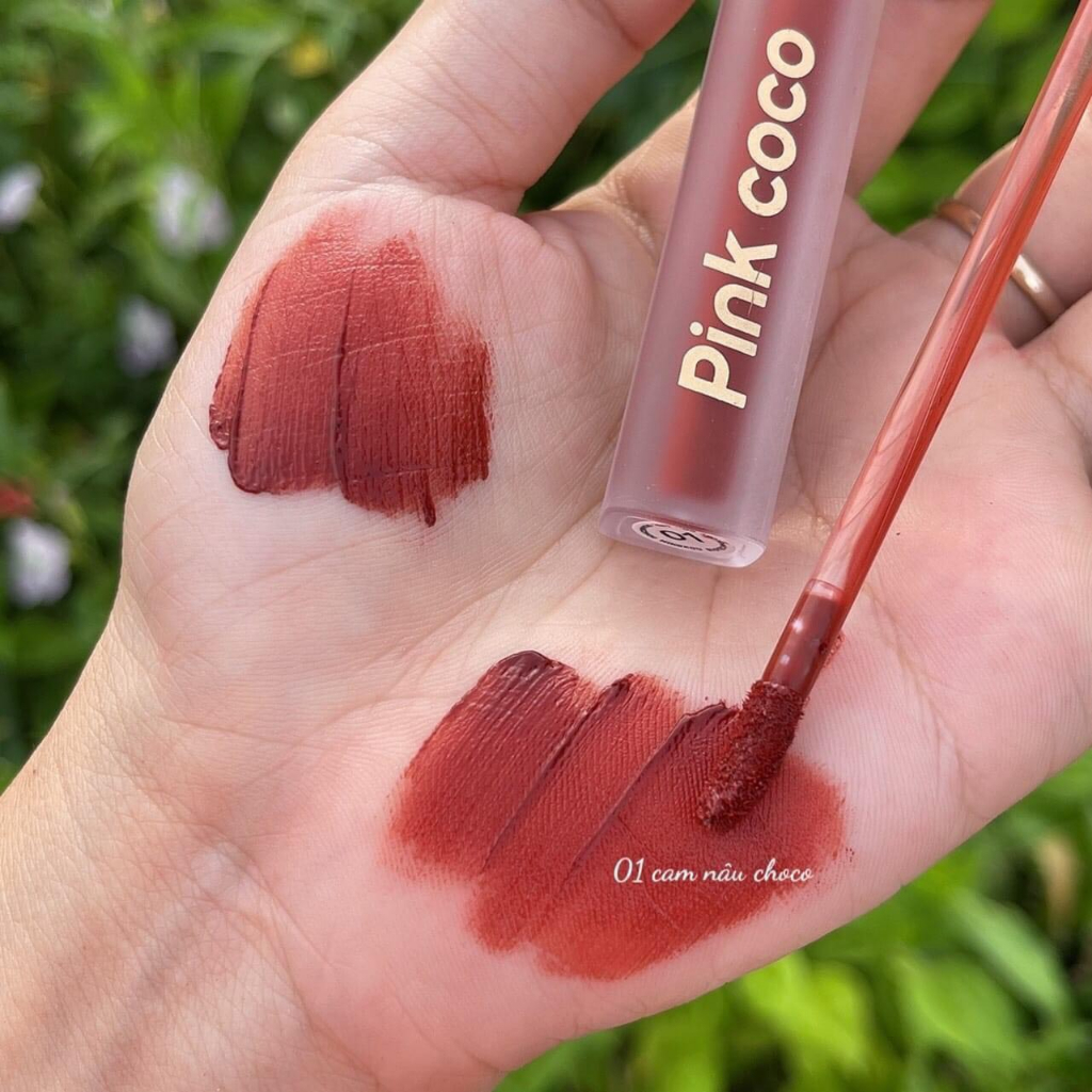 Son kem PINKCOCO vuông dài nắp đỏ CÓ ẢNH THẬT SHOP CHỤP dưỡng ẩm mềm mịn môi hiệu ứng mờ lì xinh xắn