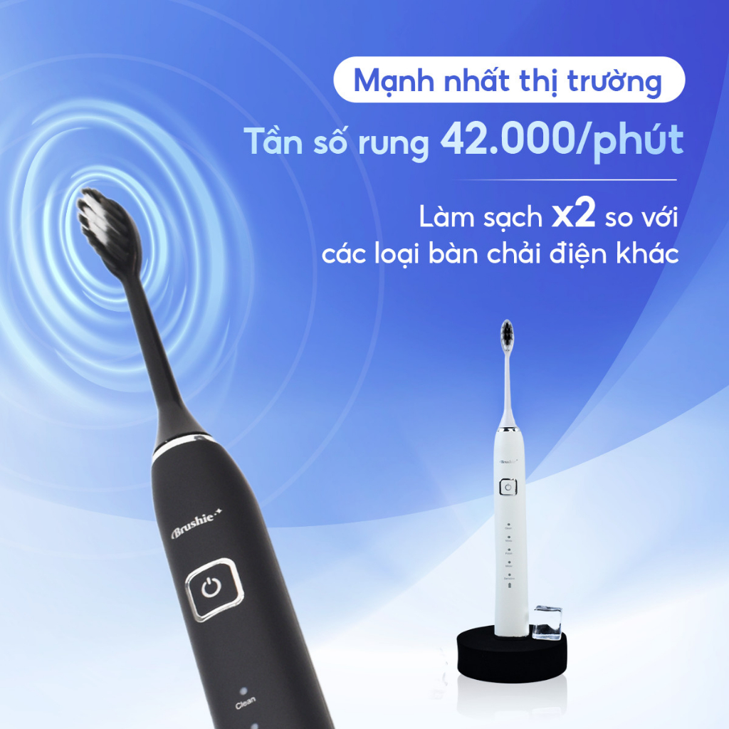 Bàn chải điện Brushie tích hợp máy rửa mặt 5 chế độ, bàn chải phù hợp cho cả người niềng răng